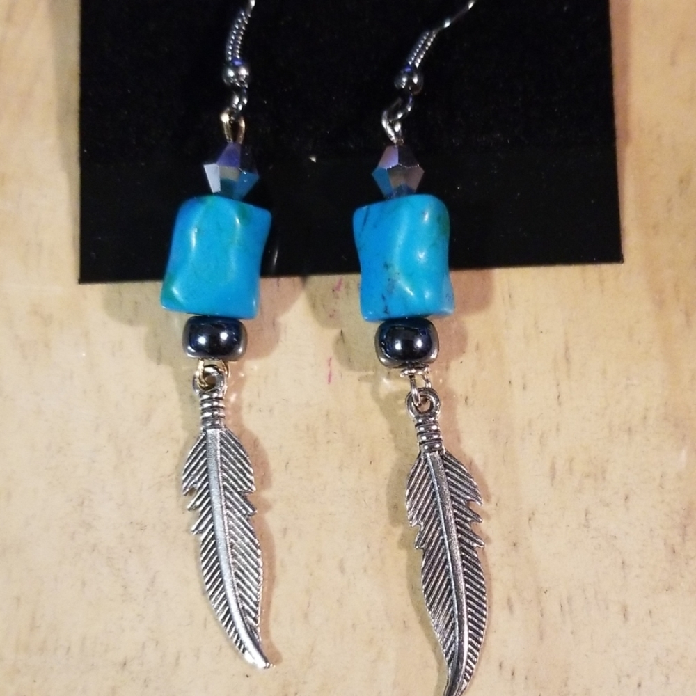 Turquoise and Feather Earrings
